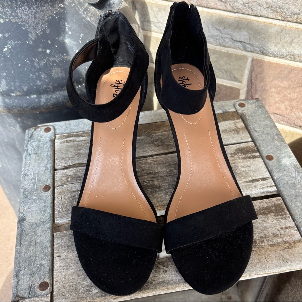 Style &‎ Co. Black Ankle-Strap Open-Toe Heels